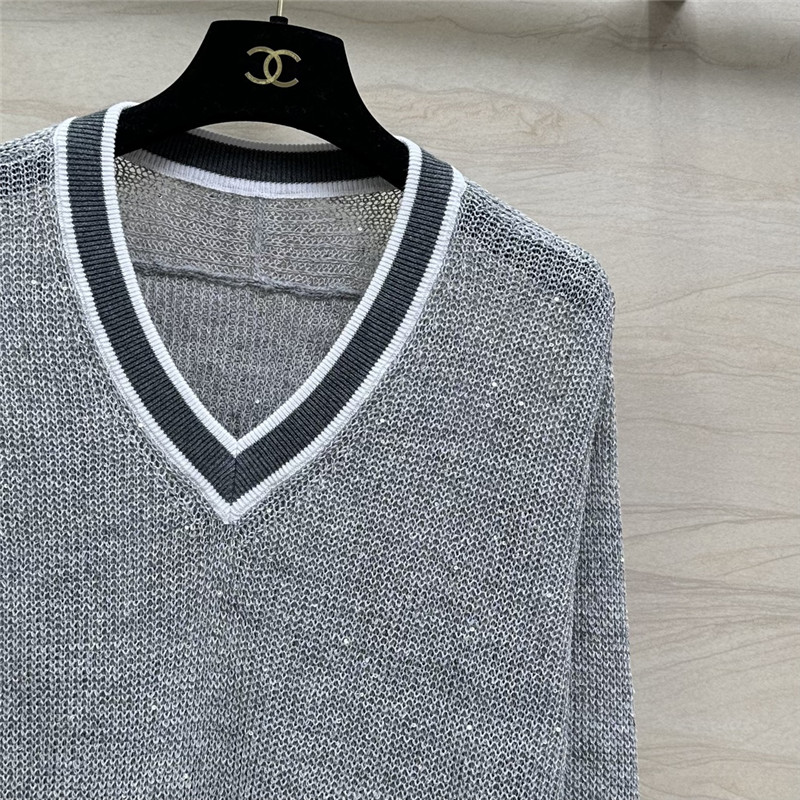 BC Sequin Linen V-neck Sweater Grey