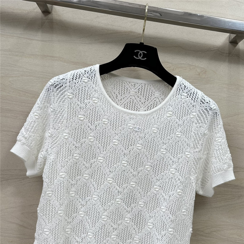 Ch**el hollow crochet knitted short-sleeved top