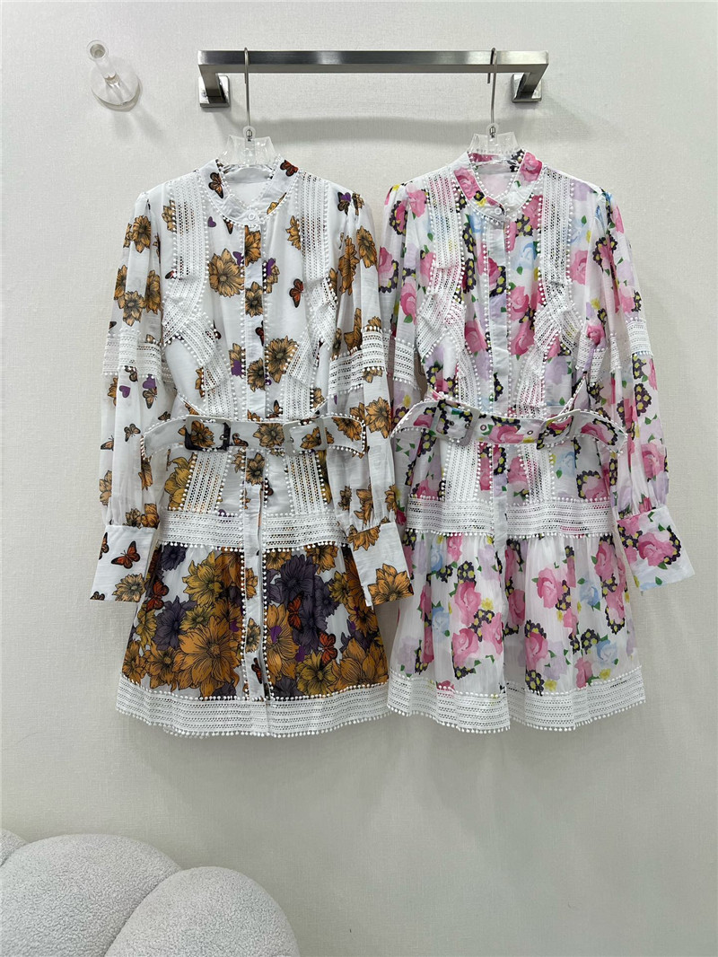 zimm printed patchwork belted slim dress