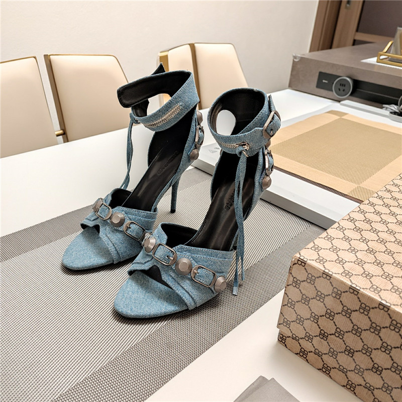 Ba1en*iaga washed denim new color rivet series high heels