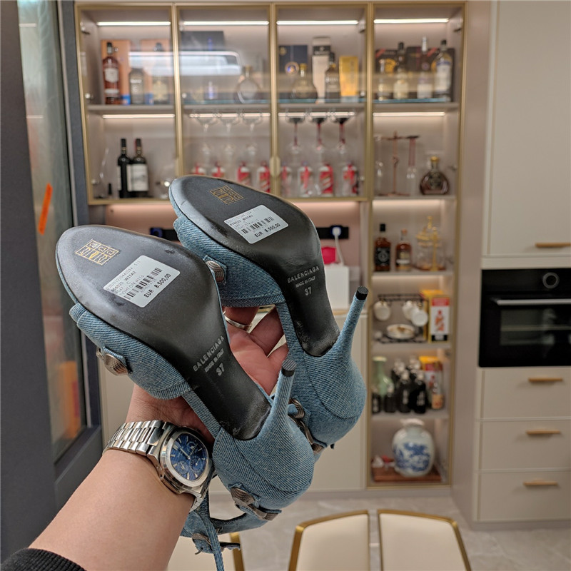 Ba1en*iaga washed denim new color rivet series high heels