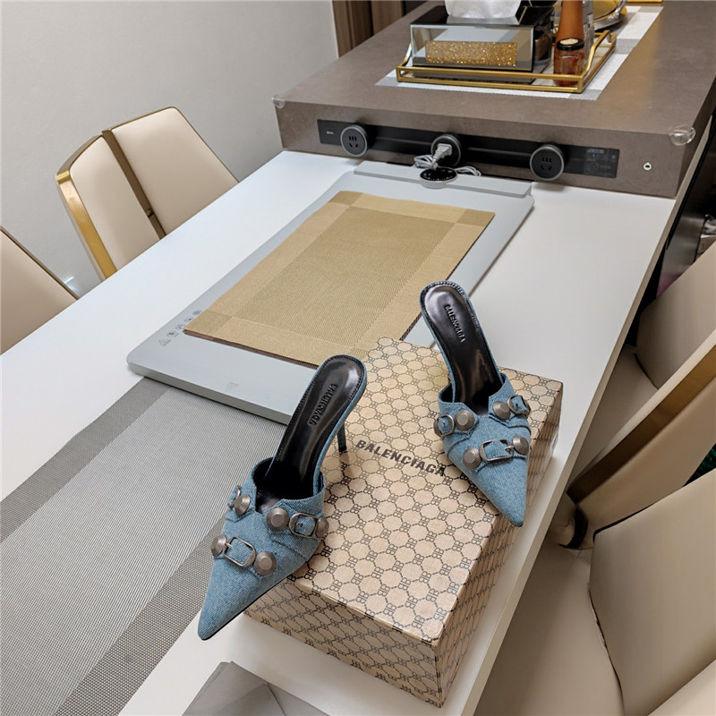 Ba1en*iaga washed denim new color rivet series high heels