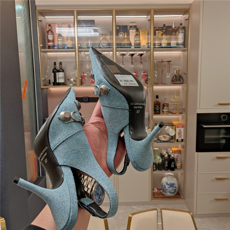 Ba1en*iaga washed denim new color rivet series high heels