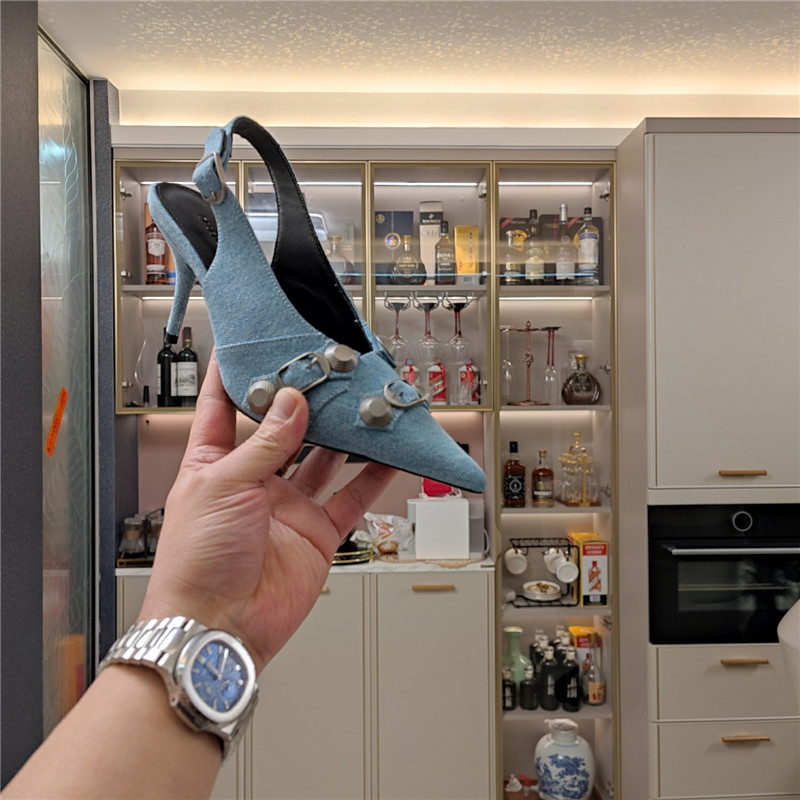 Ba1en*iaga washed denim new color rivet series high heels