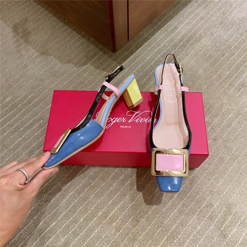 Roger vivier new patent leather block heel sandals