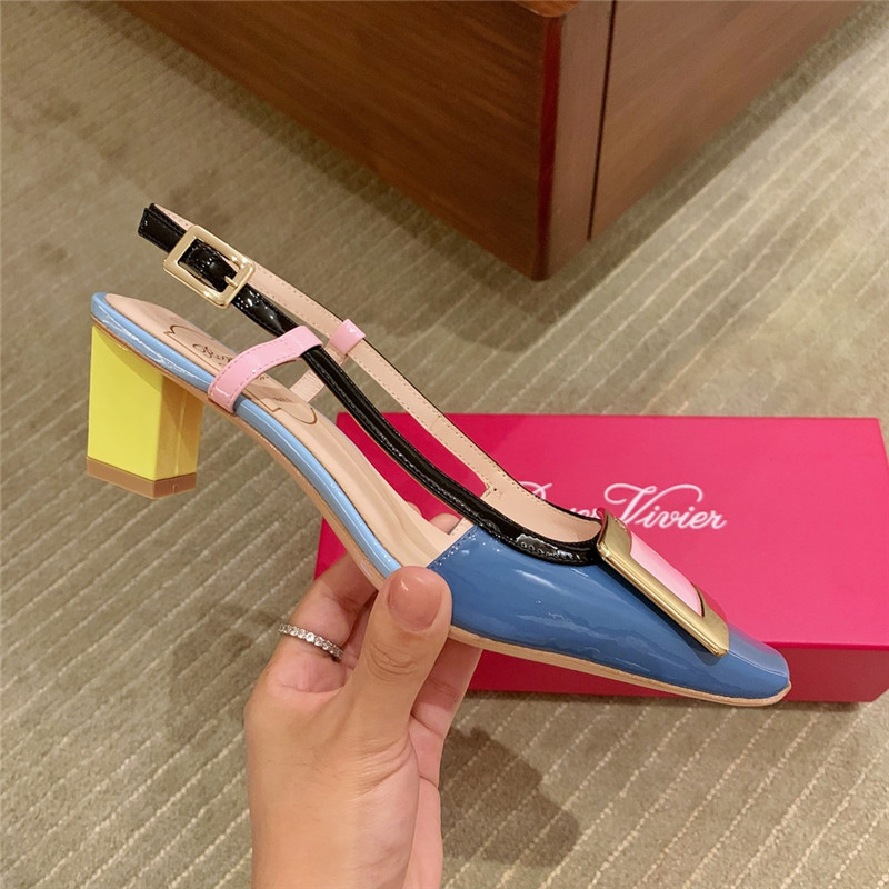 Roger vivier new patent leather block heel sandals