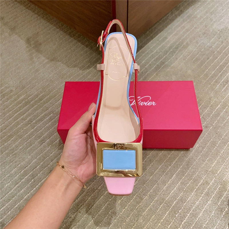 Roger vivier new patent leather block heel sandals