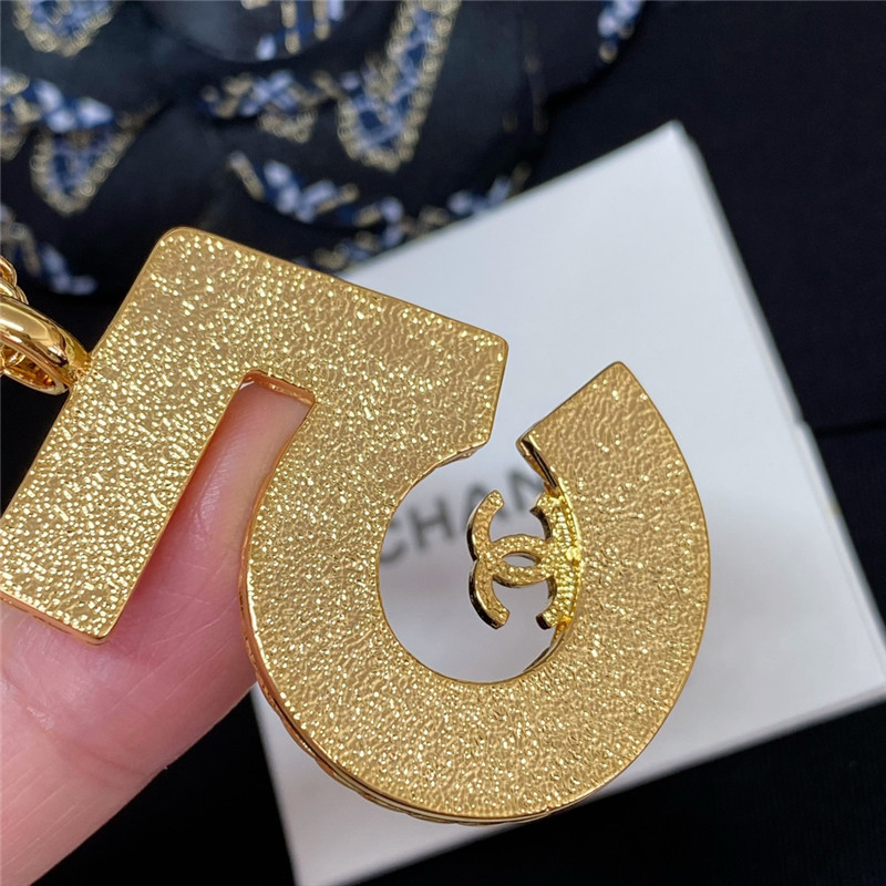 Ch**el denim 5 word double c necklace