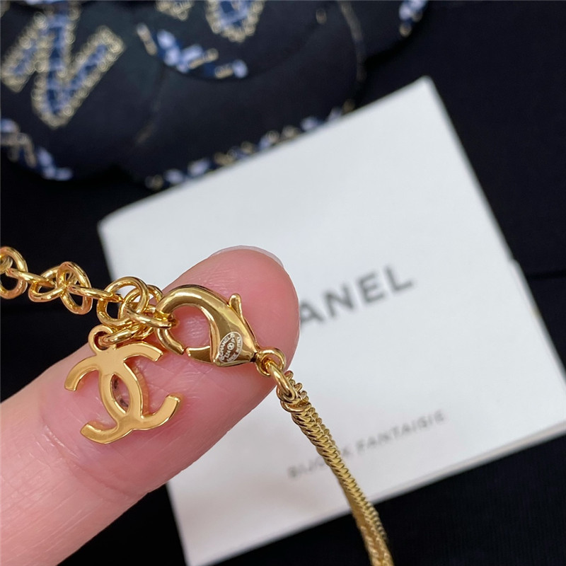 Ch**el denim 5 word double c necklace