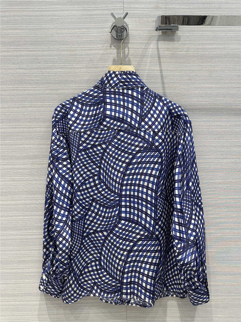 tory burch 3D geometric premium blue plaid printed silk shirt