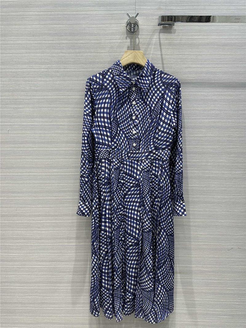 tory burch 3D geometric advanced blue plaid printed silk dress