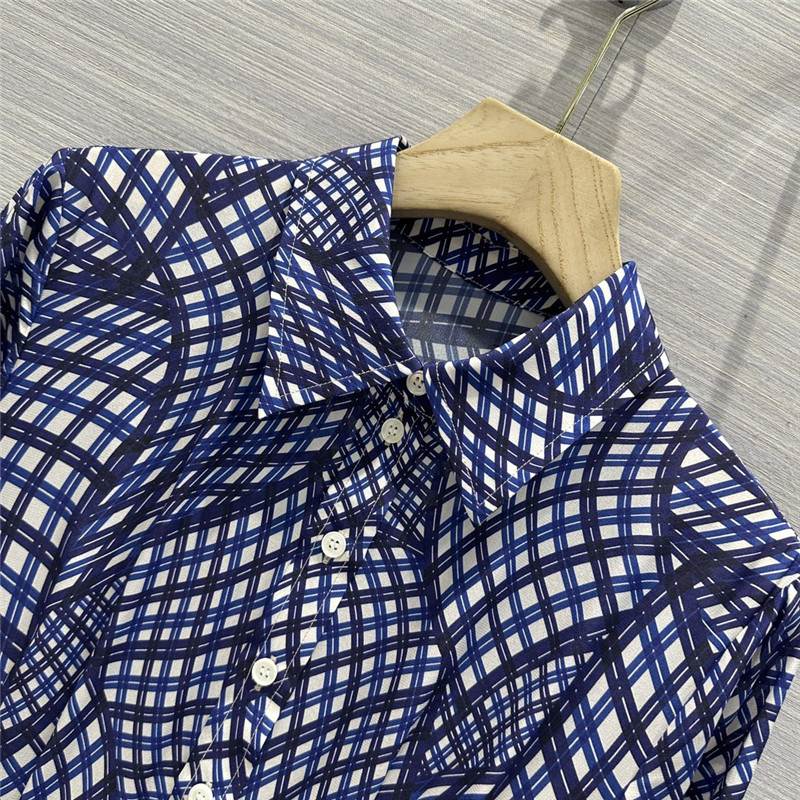 tory burch 3D geometric advanced blue plaid printed silk dress