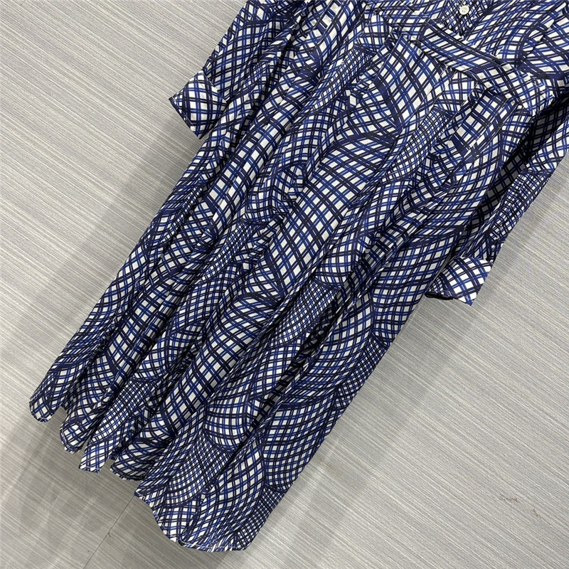 tory burch 3D geometric advanced blue plaid printed silk dress