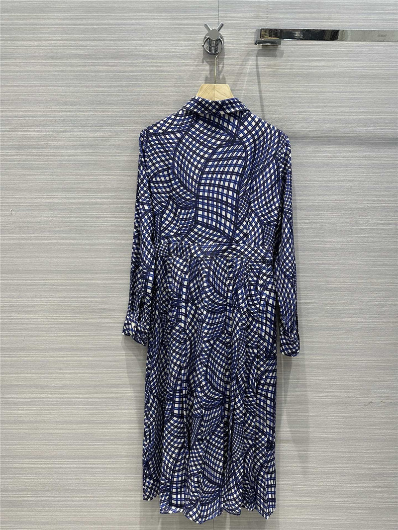 tory burch 3D geometric advanced blue plaid printed silk dress