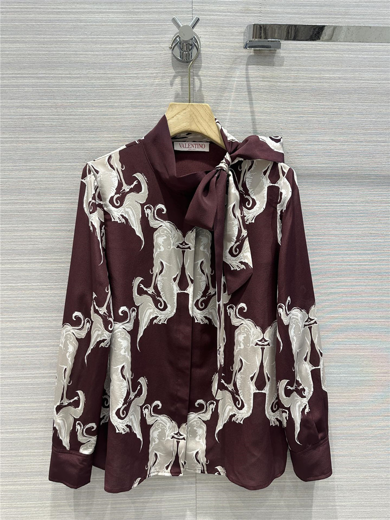 Va1e*ntin0 premium dark burgundy mermaid print silk shirt