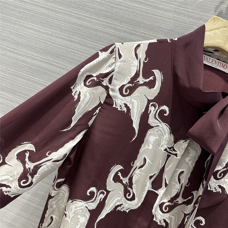 Va1e*ntin0 premium dark burgundy mermaid print silk shirt