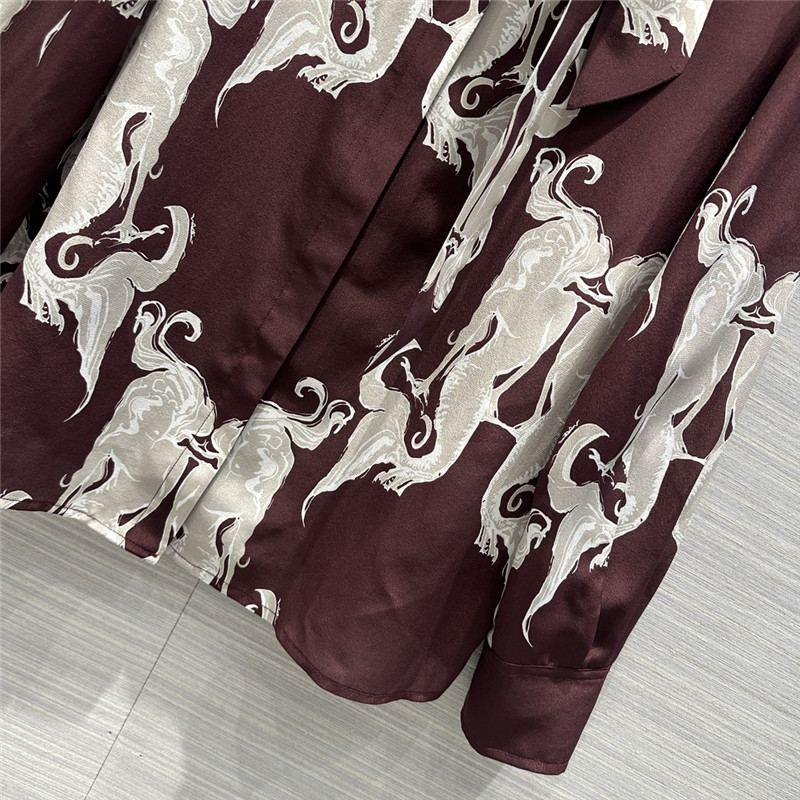 Va1e*ntin0 premium dark burgundy mermaid print silk shirt