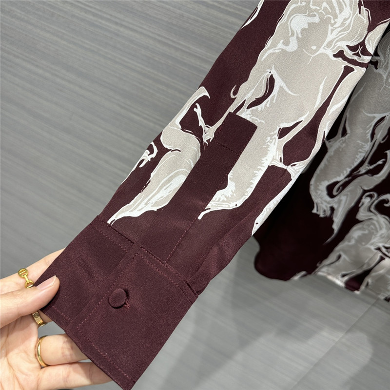 Va1e*ntin0 premium dark burgundy mermaid print silk shirt