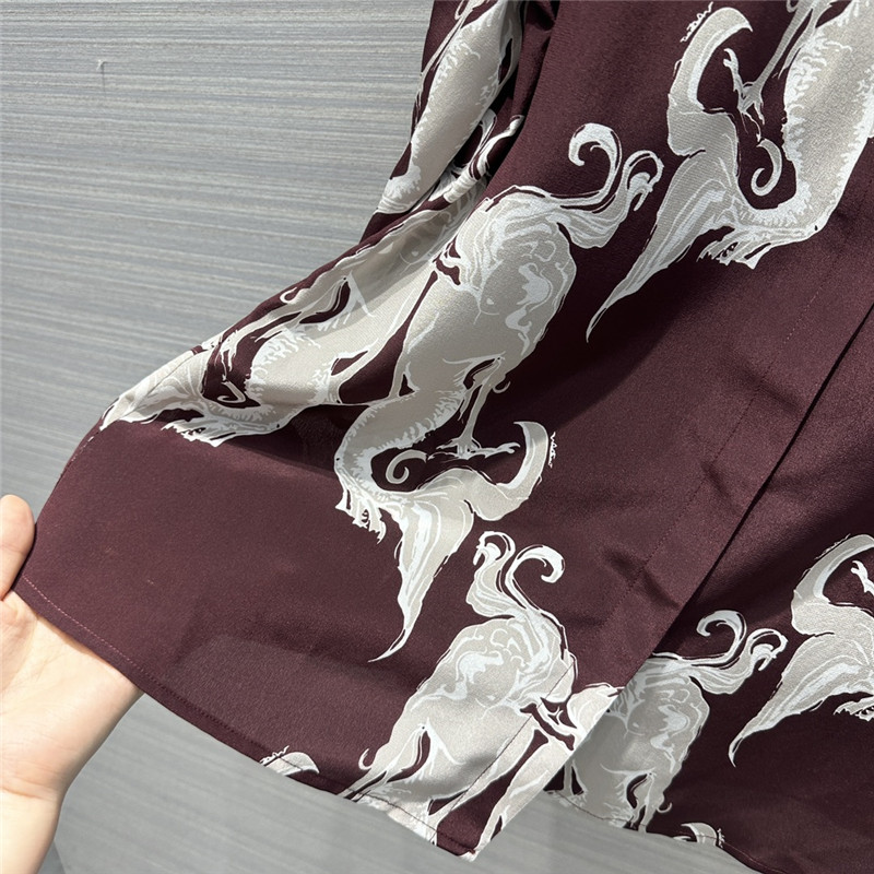 Va1e*ntin0 premium dark burgundy mermaid print silk shirt