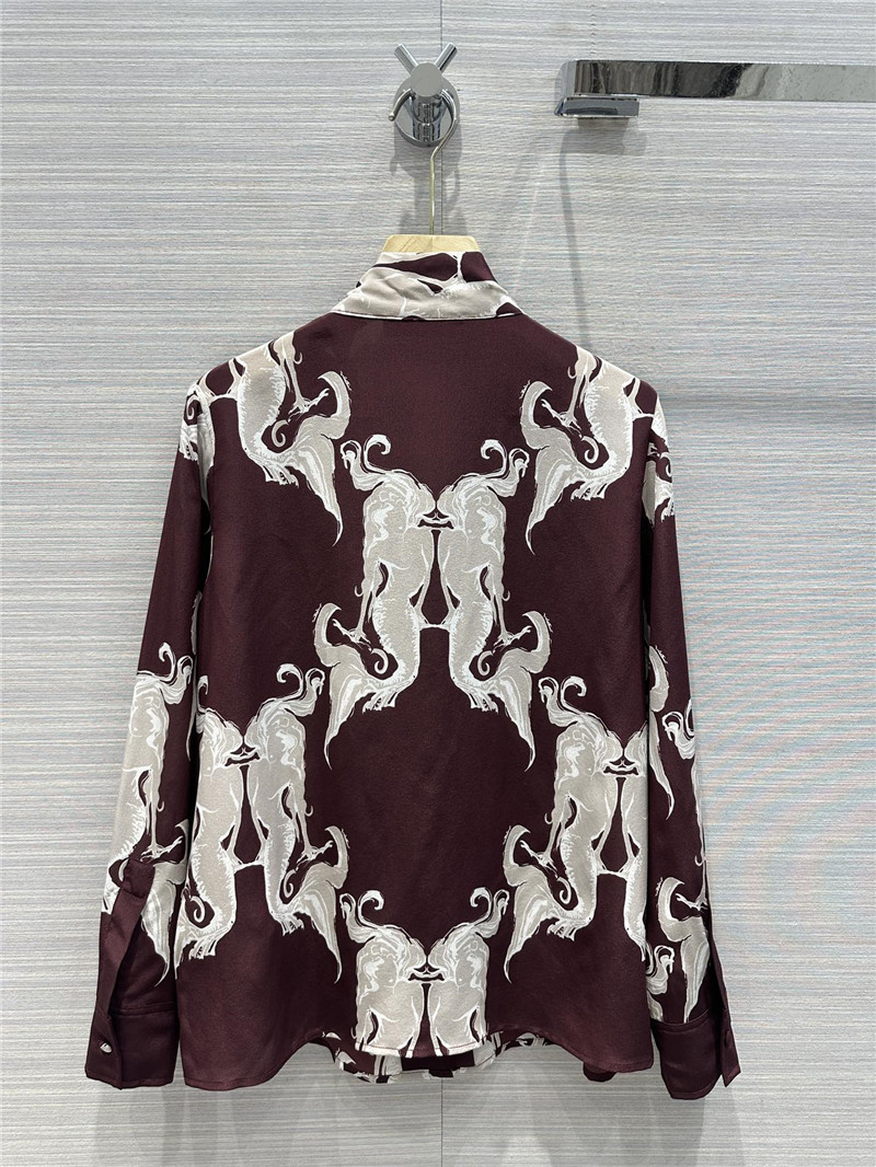 Va1e*ntin0 premium dark burgundy mermaid print silk shirt