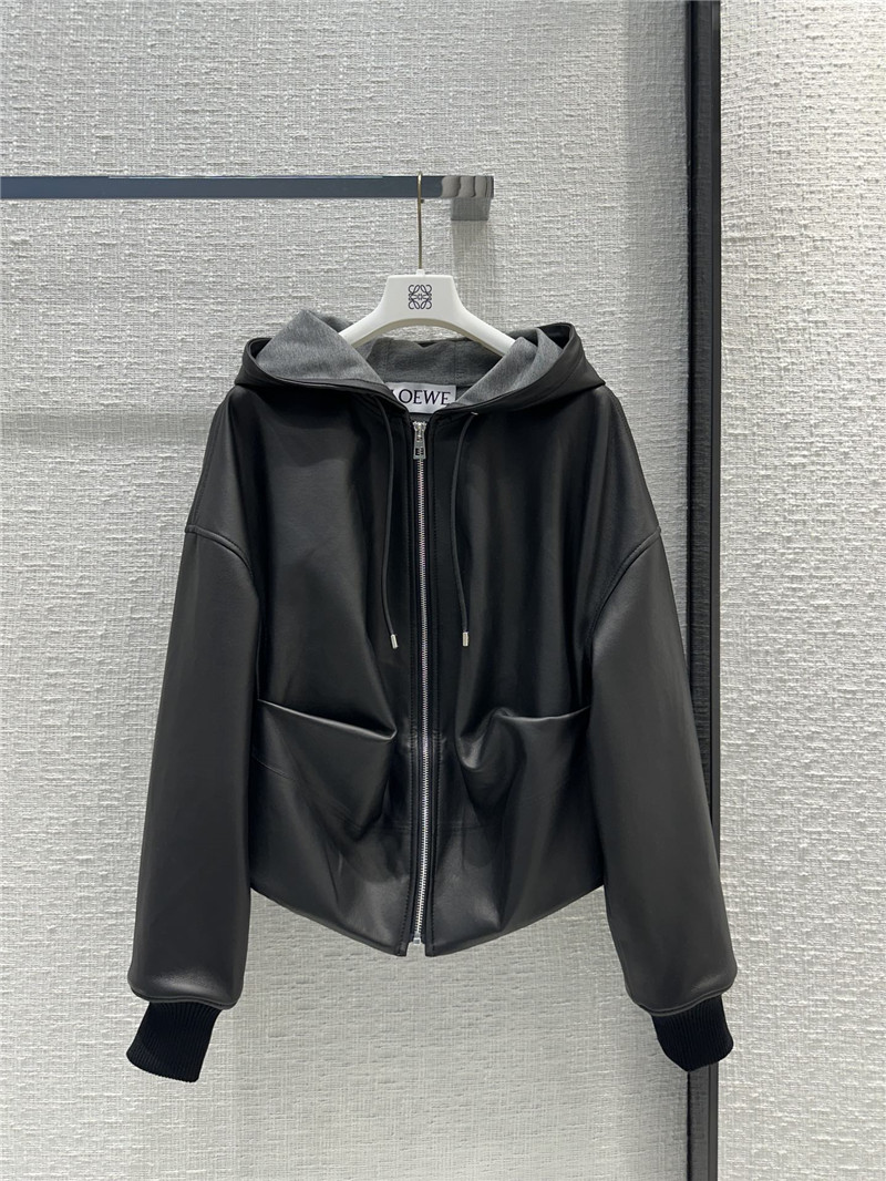 L0ew* hooded leather jacket