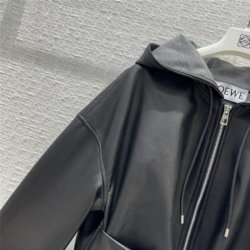 L0ew* hooded leather jacket
