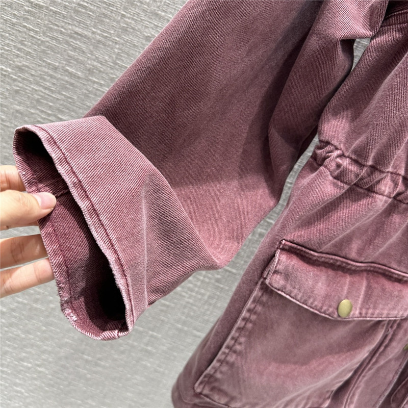 Pra*a unisex distressed leather collar denim jacket