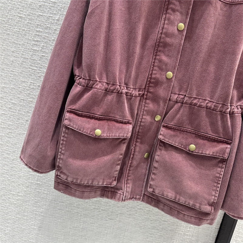 Pra*a unisex distressed leather collar denim jacket