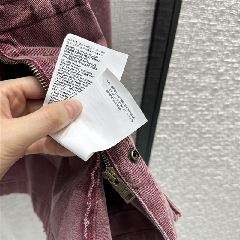 Pra*a unisex distressed leather collar denim jacket