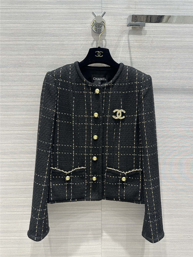 Ch**el black gold plaid short coat