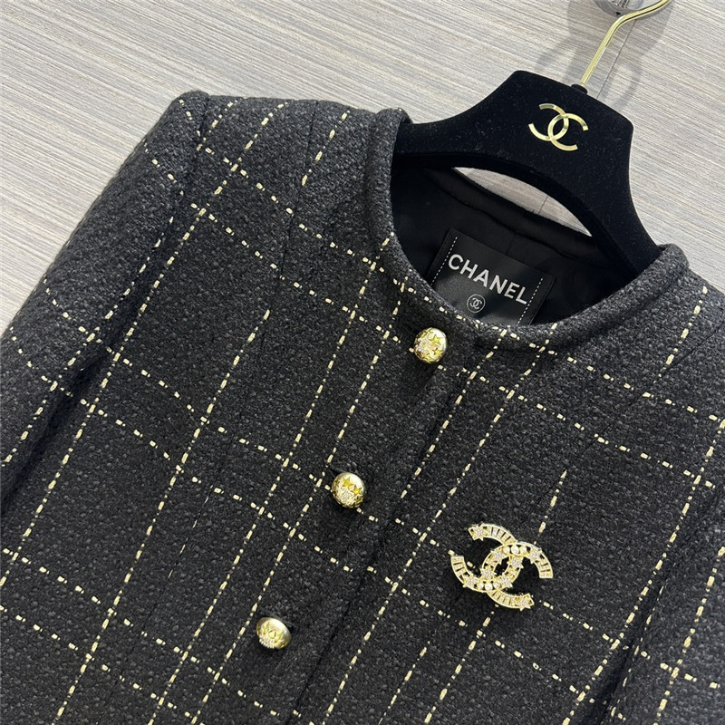 Ch**el black gold plaid short coat