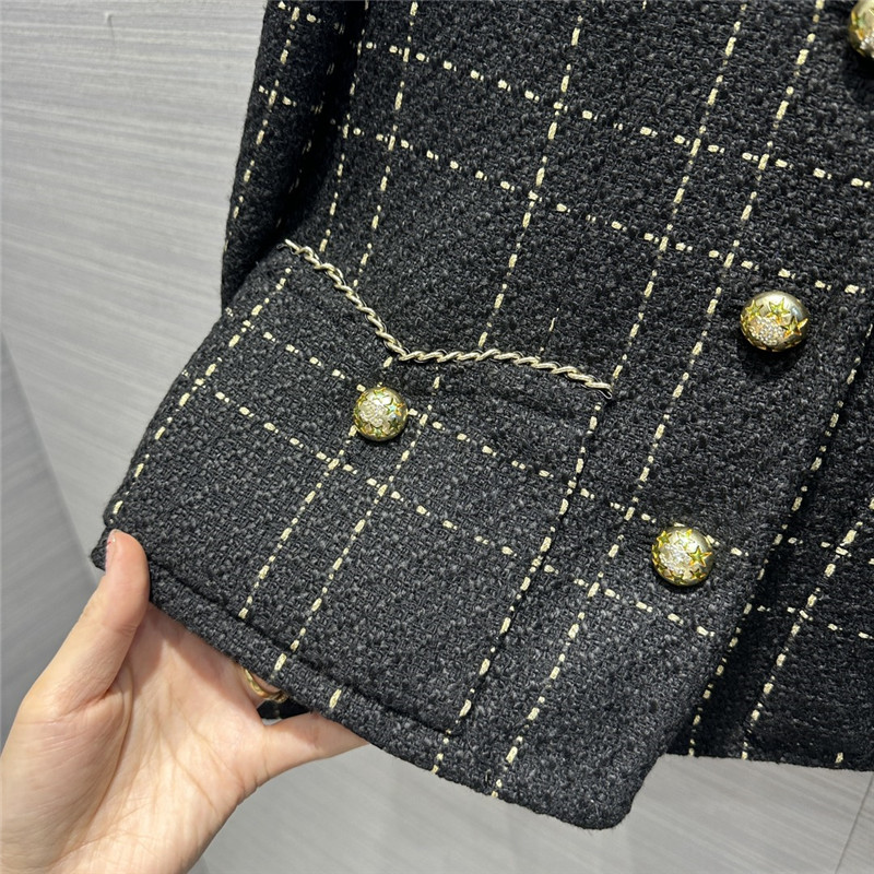 Ch**el black gold plaid short coat