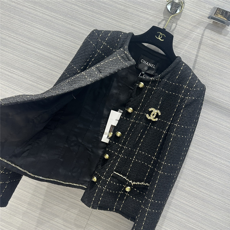 Ch**el black gold plaid short coat