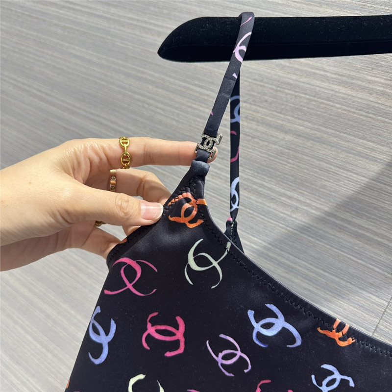 Ch**el double c graffiti painted printed small suspender belt