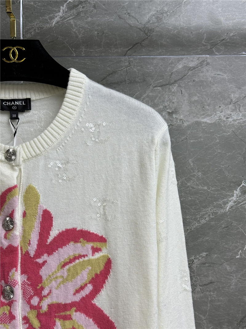 Ch**el logo floral sequins cardigan in white