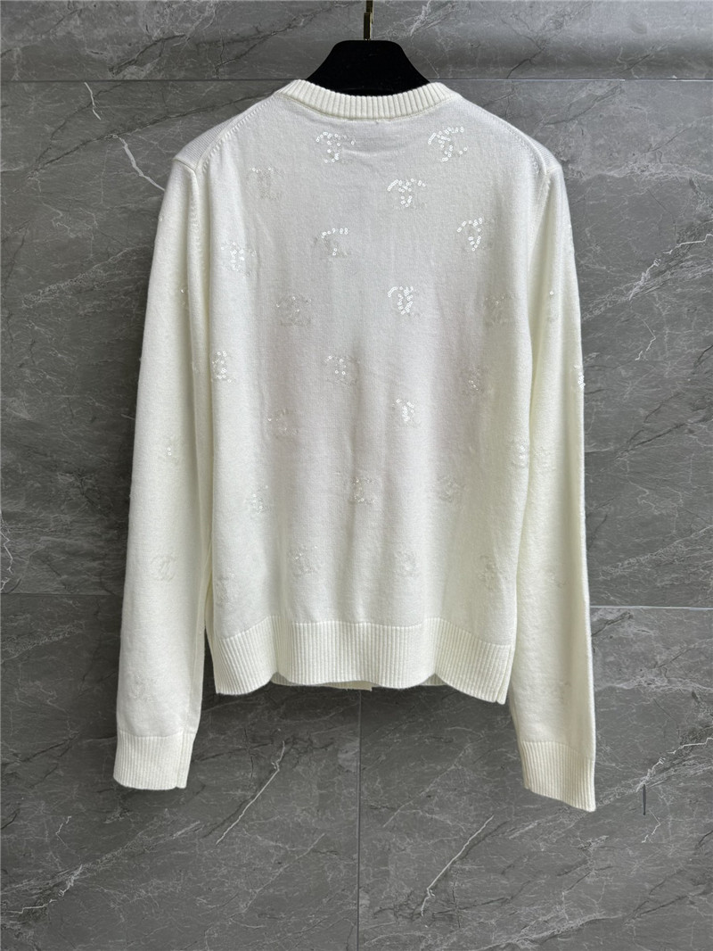 Ch**el logo floral sequins cardigan in white