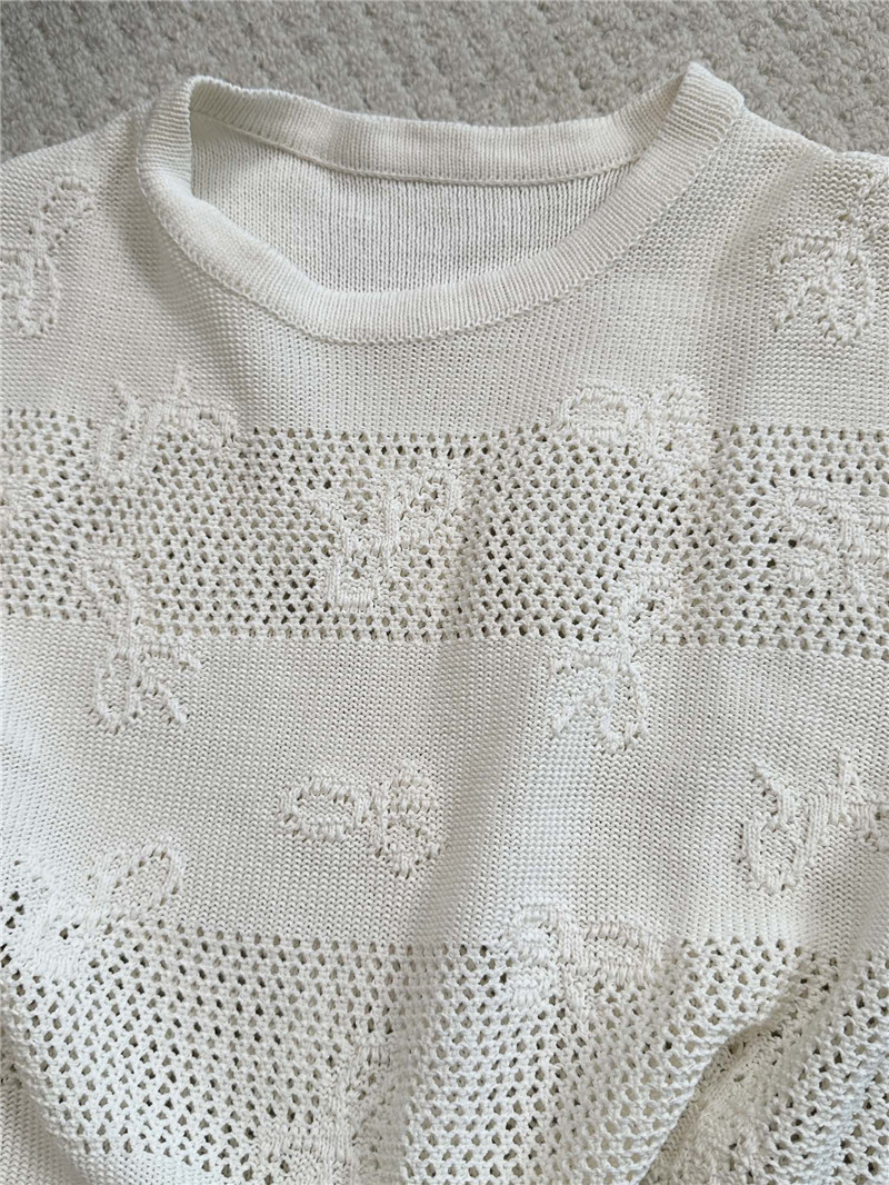 Ch**el positioning bow embroidered jacquard t-shirt