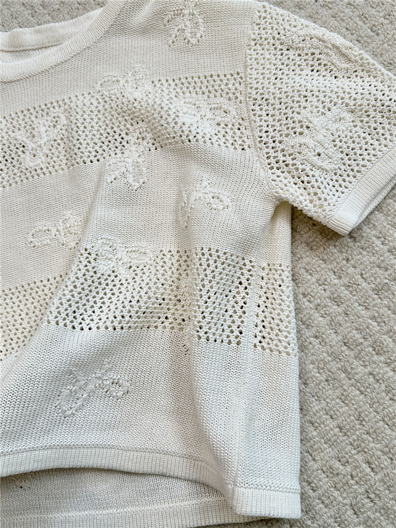 Ch**el positioning bow embroidered jacquard t-shirt