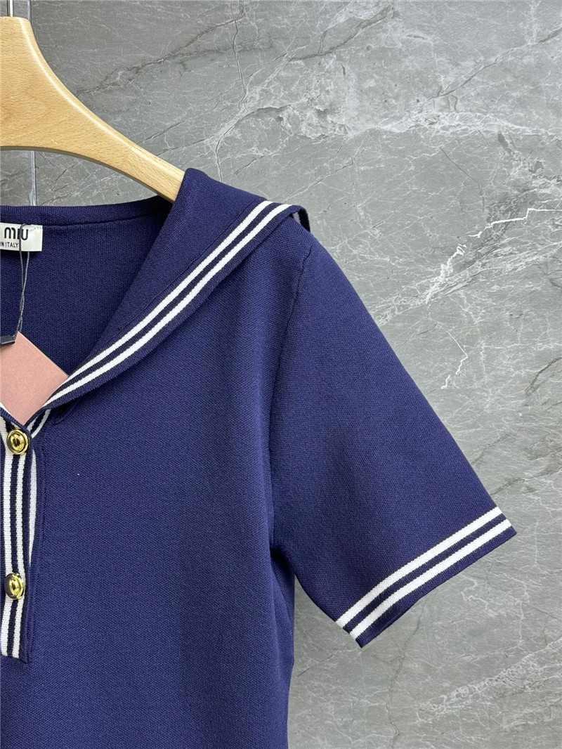 M1um1u navy collar knitted skirt