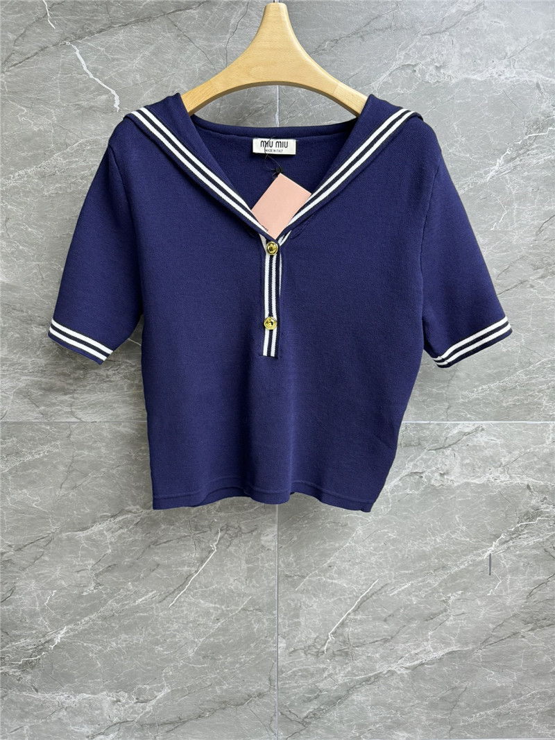 M1um1u navy collar knitted short sleeves