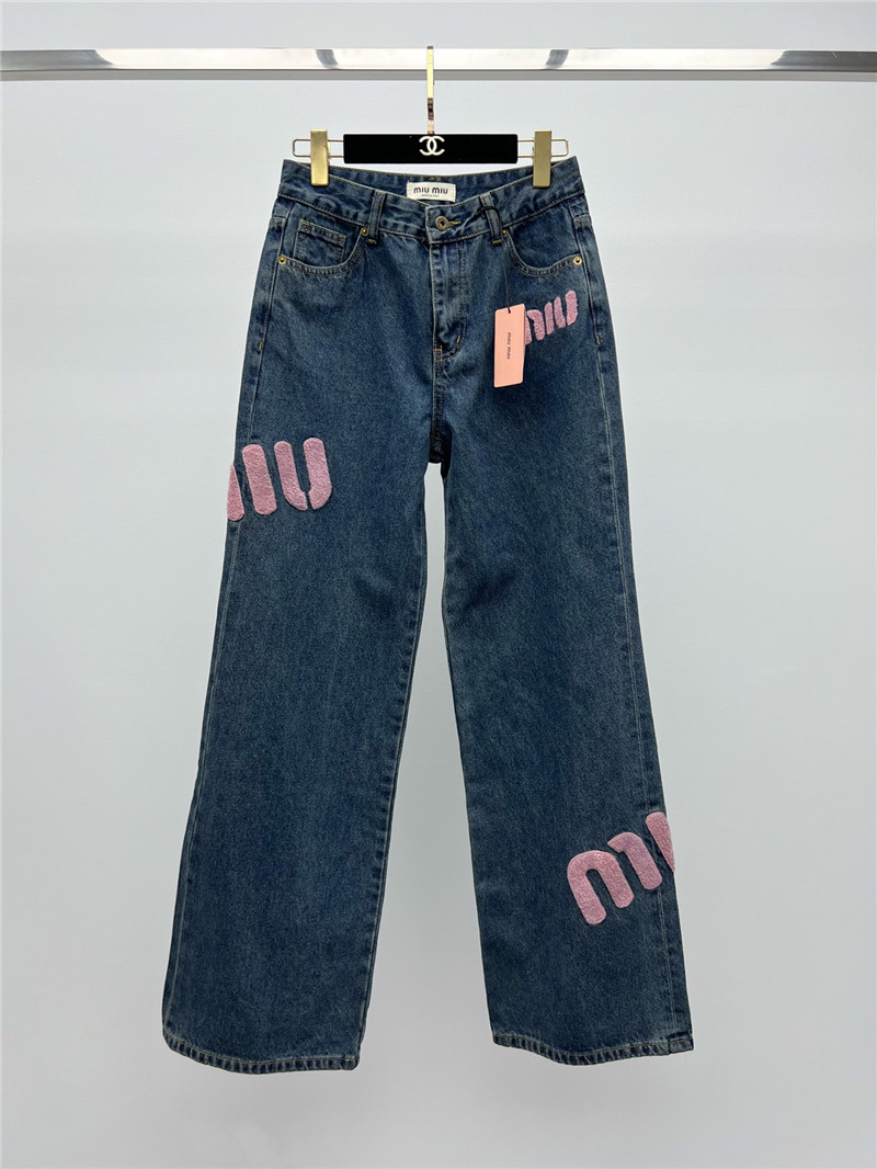 M1um1u pink letter logo wide leg pants
