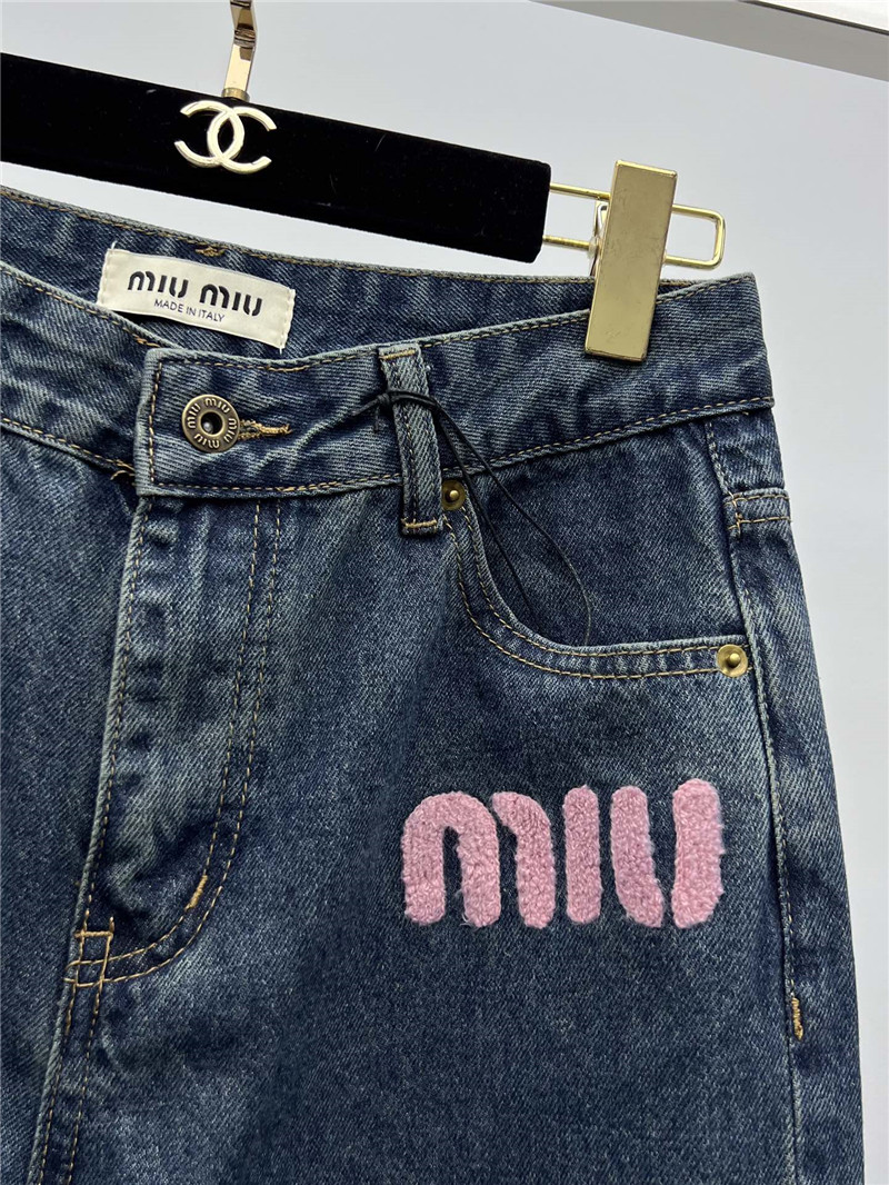 M1um1u pink letter logo wide leg pants