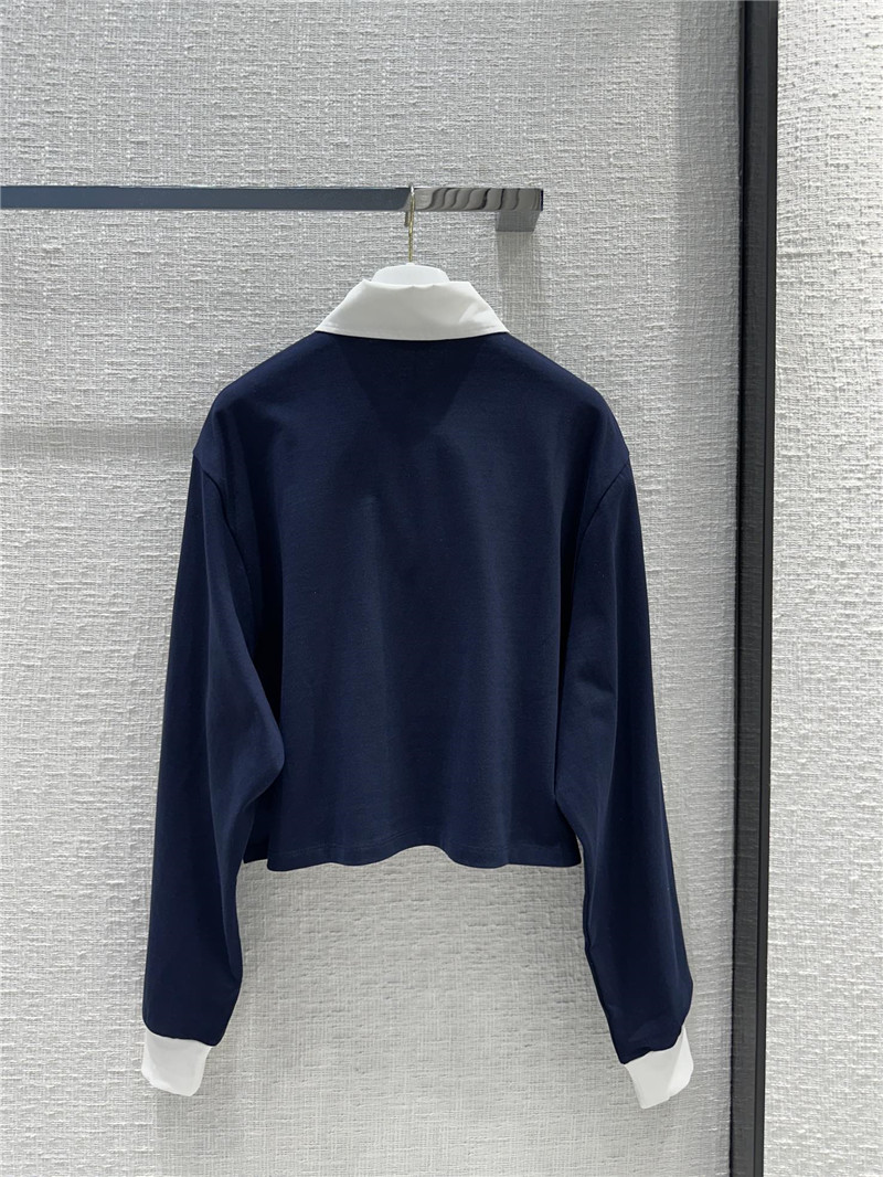 Pra*a contrast color polo short long sleeve top