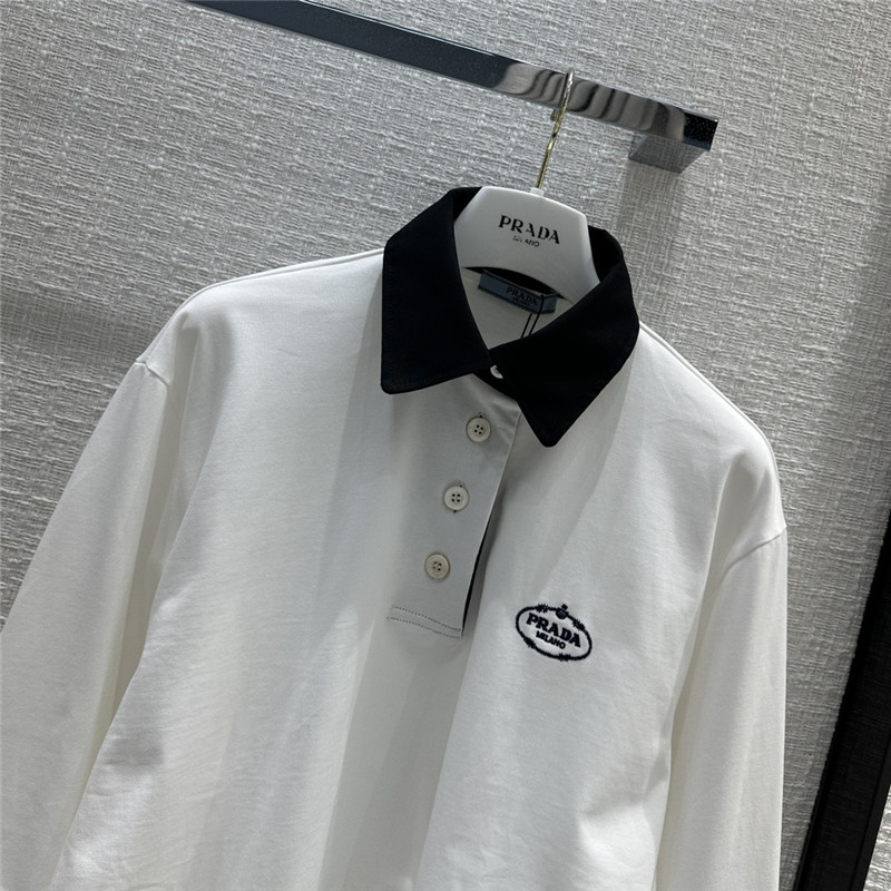 Pra*a contrast color polo short long sleeve top