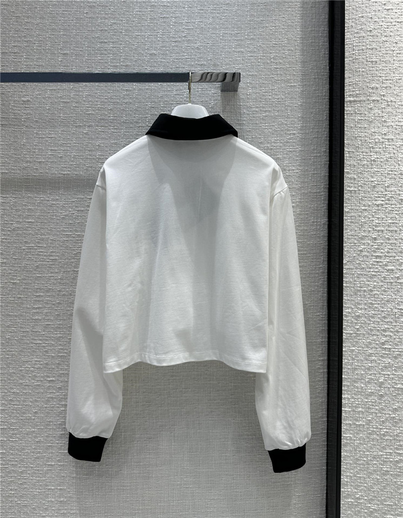 Pra*a contrast color polo short long sleeve top