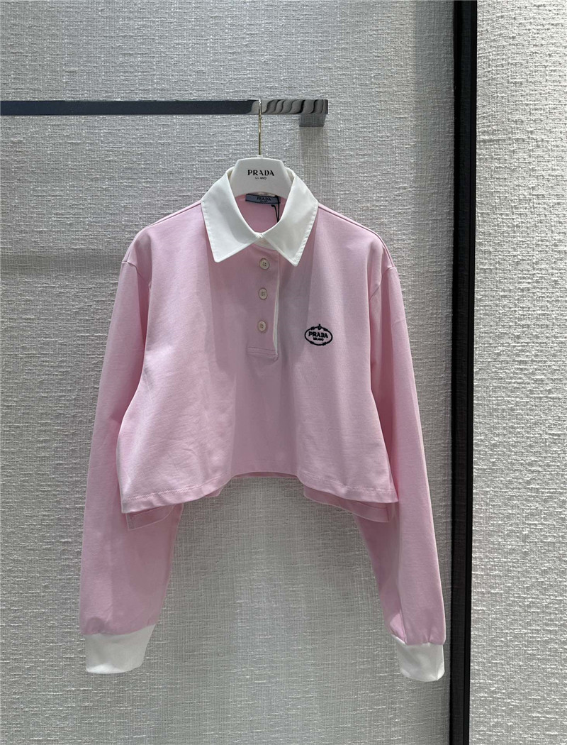 Pra*a contrast color polo short long sleeve top