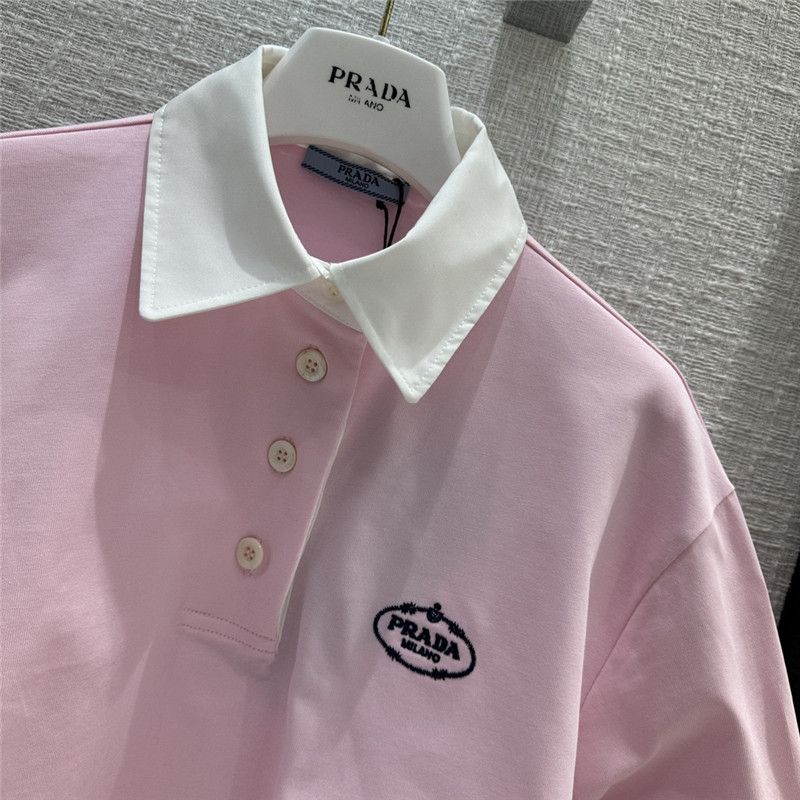 Pra*a contrast color polo short long sleeve top