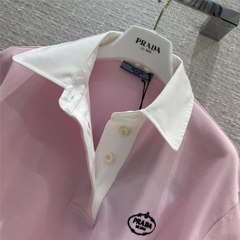 Pra*a contrast color polo short long sleeve top