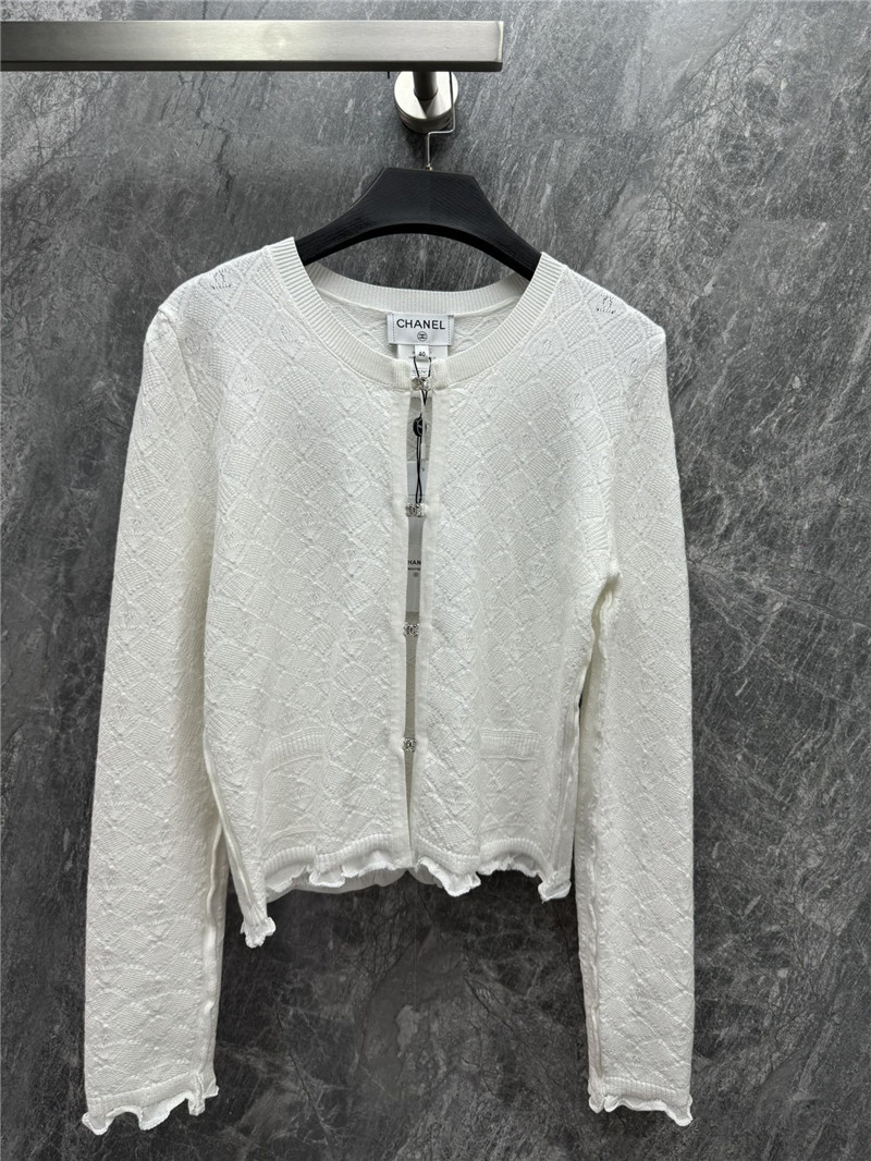 Ch**el jacquard zip-up thin cardigan