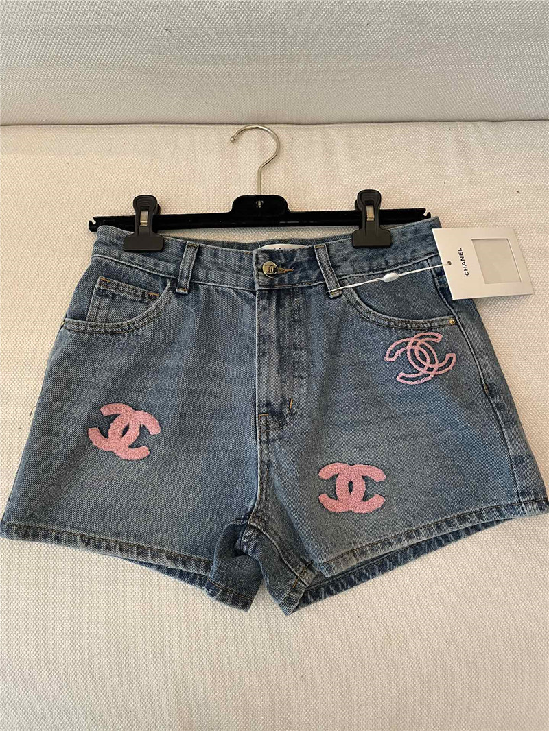 Ch**el two-color multi-logo denim long shorts